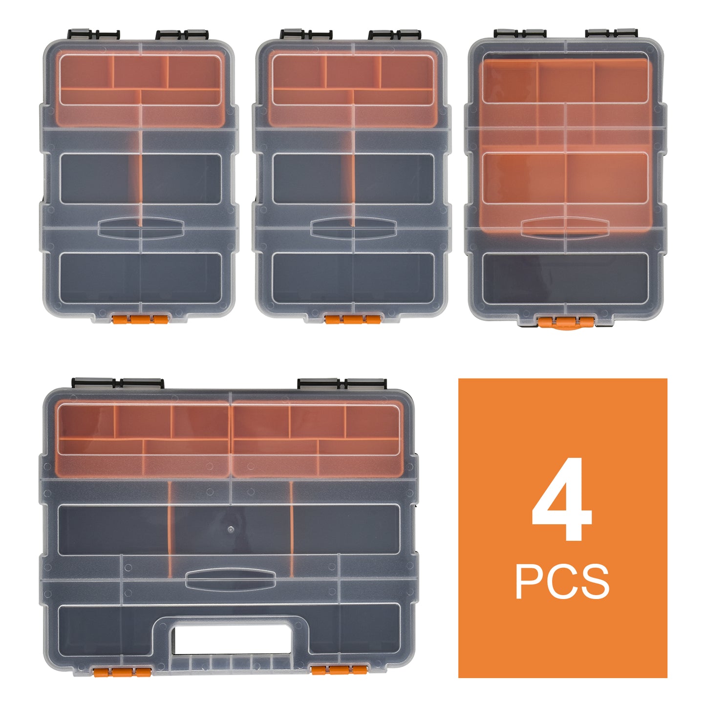 DURHAND 4PCS Werkzeugaufbewahrung Box Multifunktionales Werkzeugbox Sortierkasten Kleinteilemagazin Teile Kunststoff Orange+Schwarz 28,7 x 22,5 x 5,5 cm