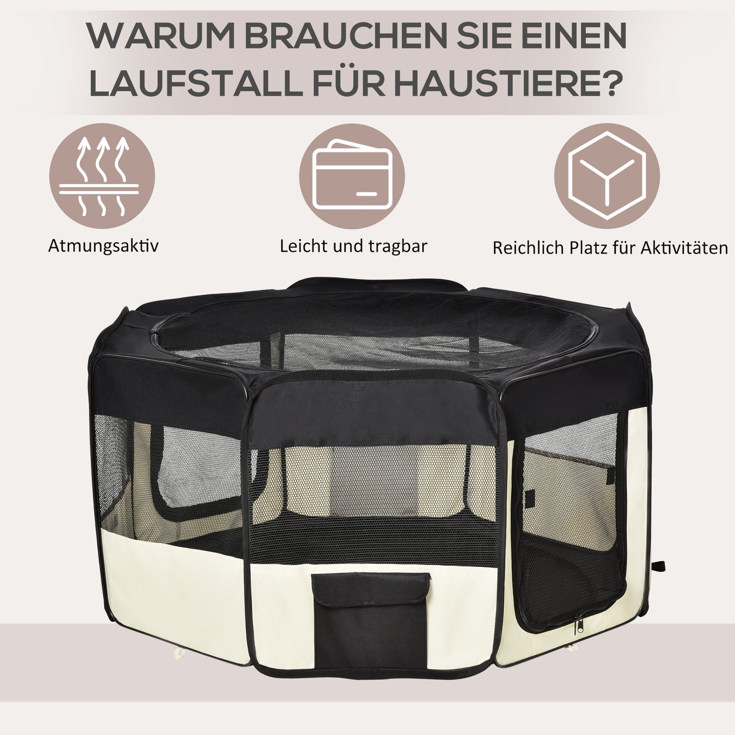 PawHut Welpenauslauf Freilaufgehege Tierlaufstall Laufstall Welpenzaun Welpen-Laufstall Hundelaufstall 600D Oxford Ø120 x H58 cm