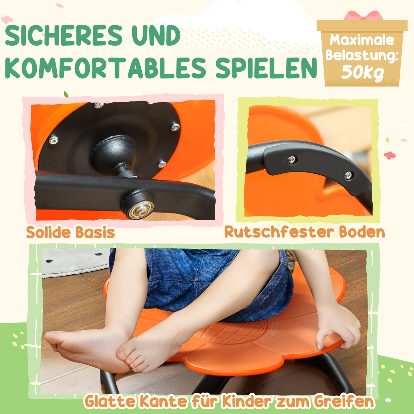 AIYAPLAY Sensorischer Kinderstuhl, Drehstuhl für Autismus, Sensorischer Balance Training Sitz Kunststoff Orange