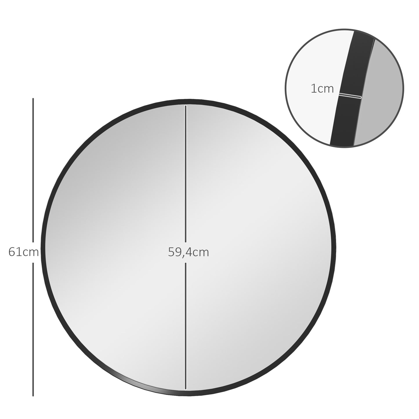 HOMCOM Wandspiegel, modernes Design, Φ61 cm, Schwarz