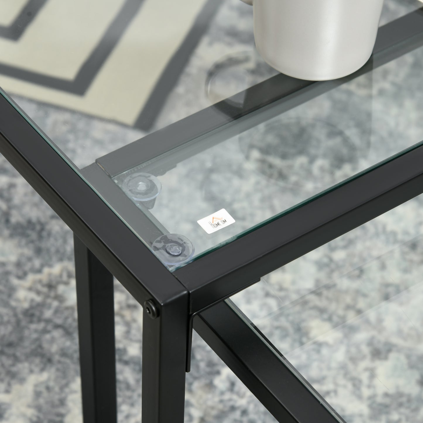 HOMCOM 2er-Set Couchtische, Glastische, mit pulverbeschichtetem Stahl, Schwarz + Transparent