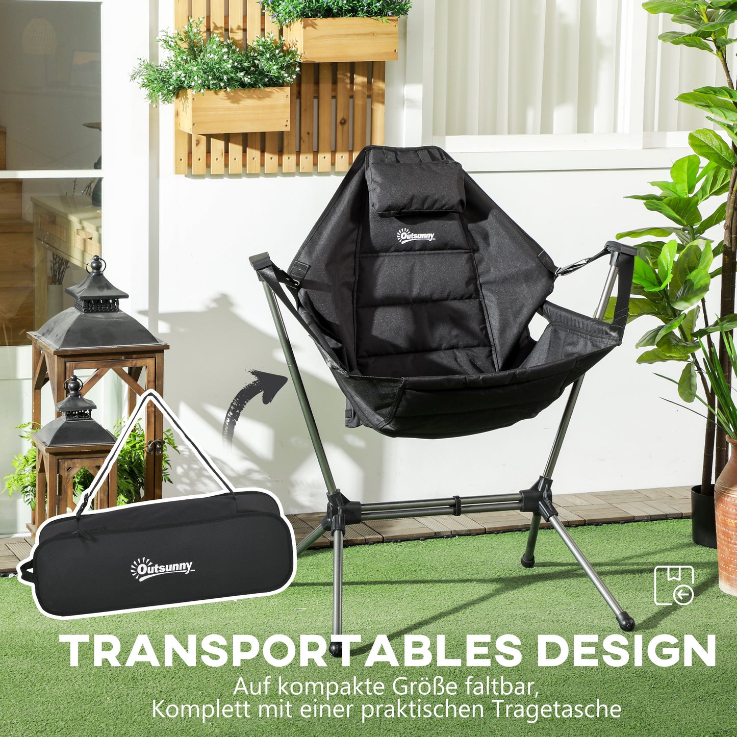 Outsunny Camping-Schaukelstuhl, faltbar, verstellbare Rückenlehne, Aluminiumrahmen, 54 x 100 x 101cm, Schwarz