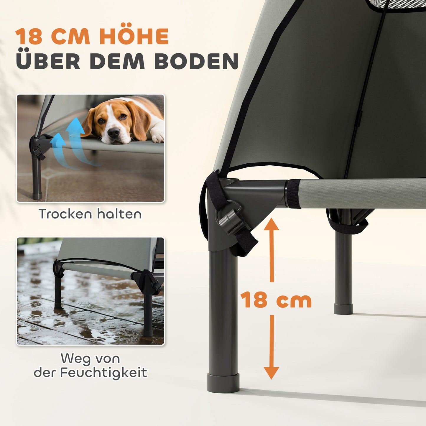 PawHut Hundeliege Outdoor mit Dach, Erhöhtes Hundebett für Große Hunde, 91 x 76 x 90 cm, Hellgrau