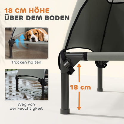 PawHut Hundeliege Outdoor mit Dach, Erhöhtes Hundebett für Große Hunde, 91 x 76 x 90 cm, Hellgrau