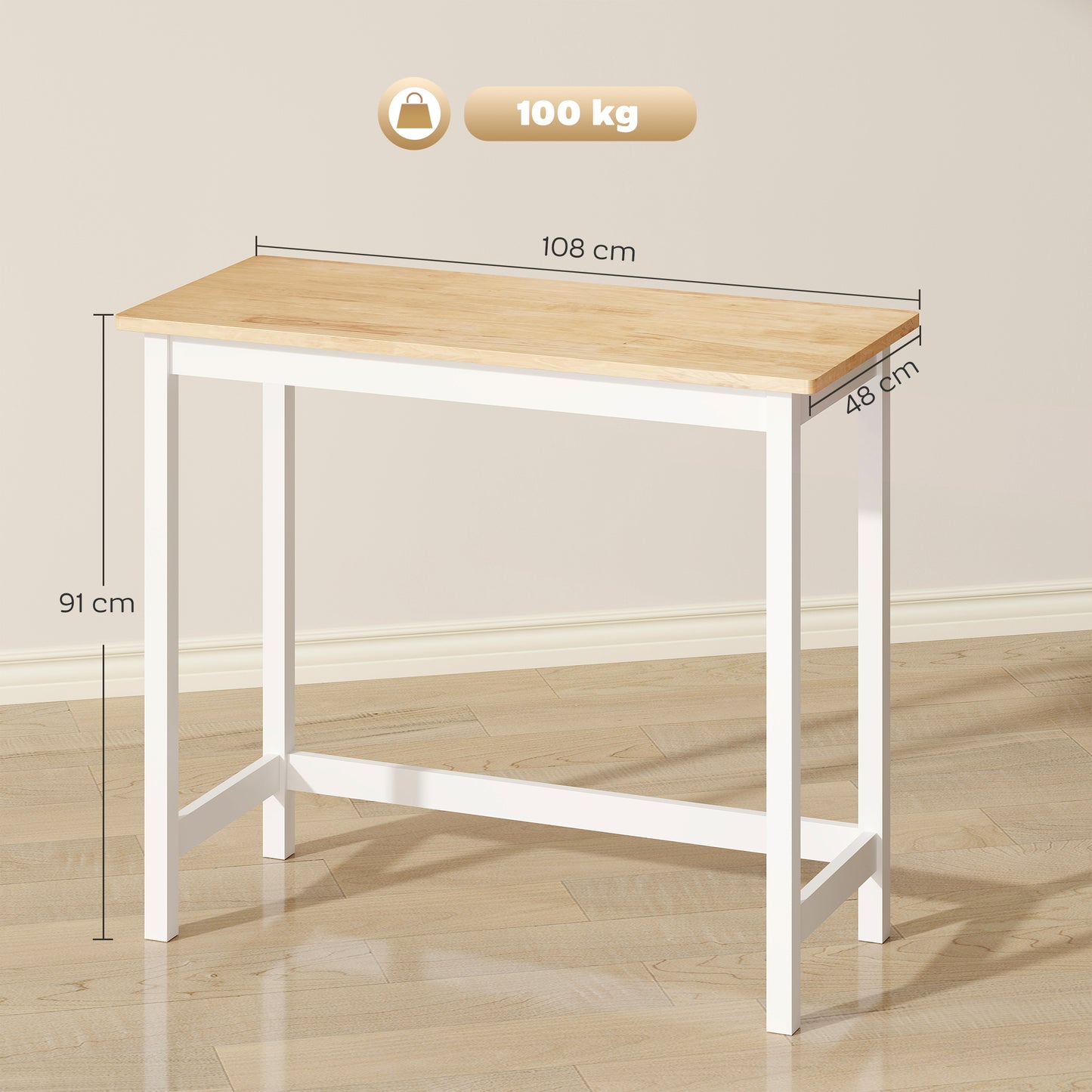 HOMCOM Bartisch, Eichenoptik, kompakt, Platz für 2 Personen, Naturholz+Weiß