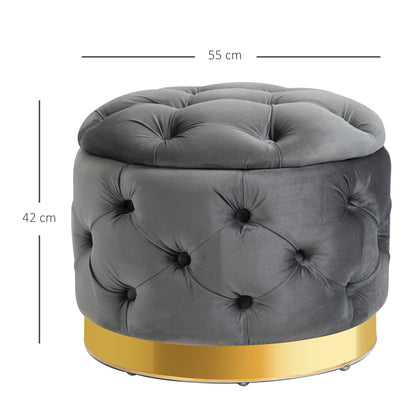 HOMCOM Vintage Hocker، Sitzhocker Truhenbank Fußbank Fußhocker mit Stauraum، Polsterhocker، Metall، Schaumstoff، Kohlegrau، 55 x 55 x 42 سم
