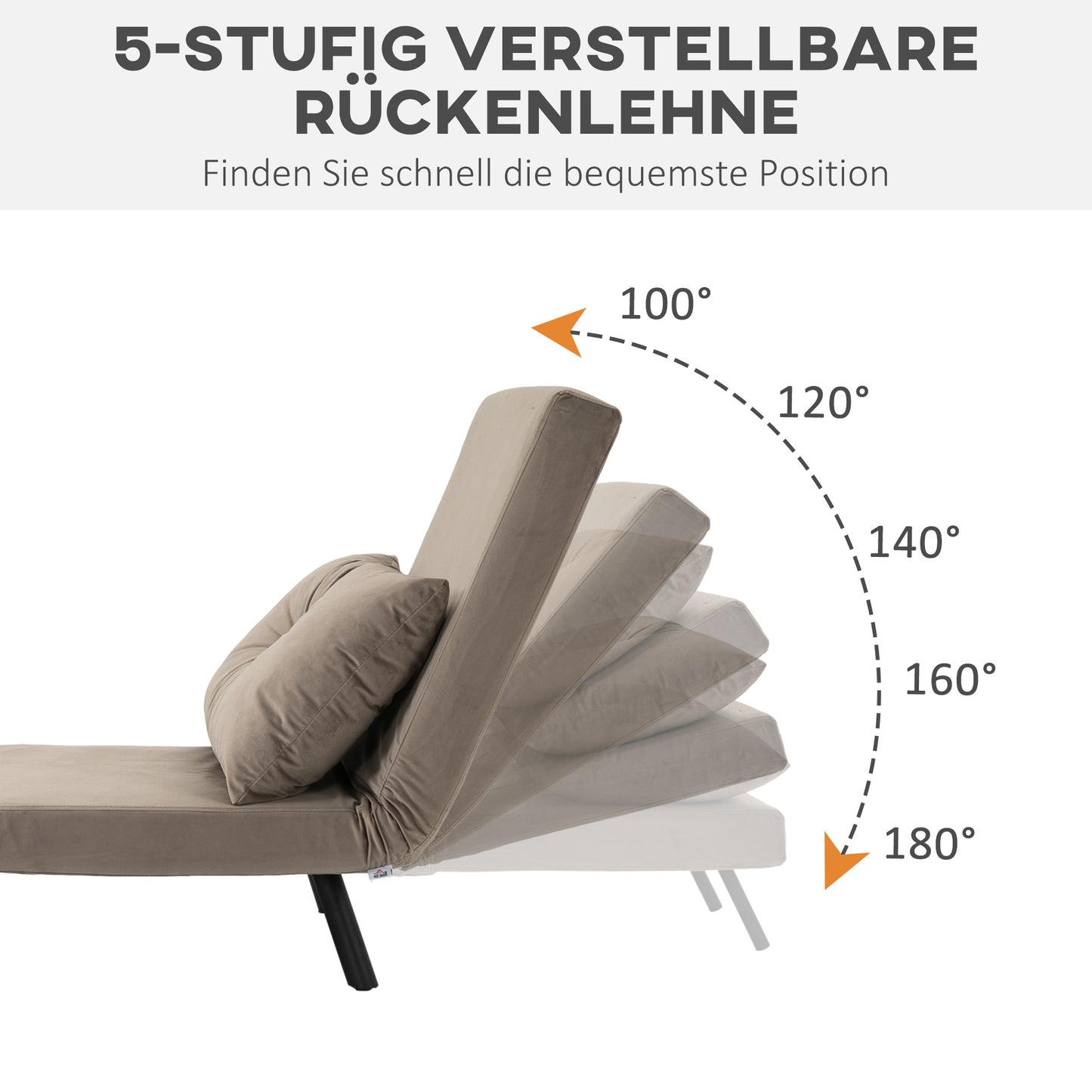 HOMCOM Schlafsessel, Gästebett, verstellbare Rückenlehne, bis 120 kg, Stahllrahmen, 63x73x81cm, Hellbraun