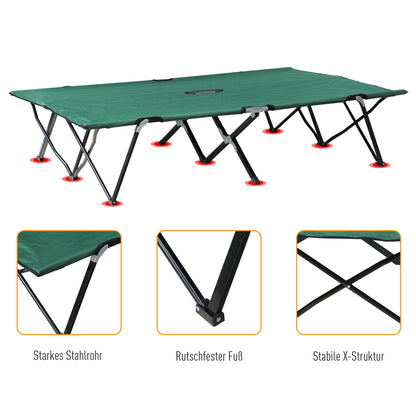 Outsunny Campingbett Klappbar für 2 Personen Feldbett Klappbett mit Tragetasche bis 136 kg belastbar Stahl Oxford Grün+Schwarz 193 x 125 x 40 cm