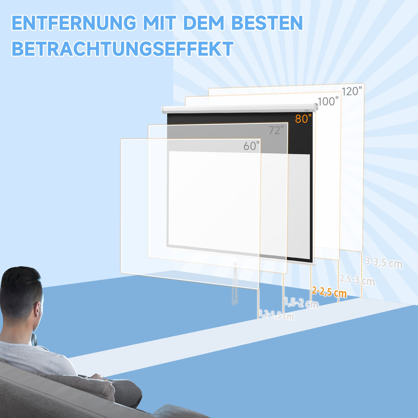 HOMCOM Beamer-Leinwand, inkl. Ständer, Wand- oder Deckenmontage, 16:9 Seitenverhältnis, 172x96 cm, Weiß