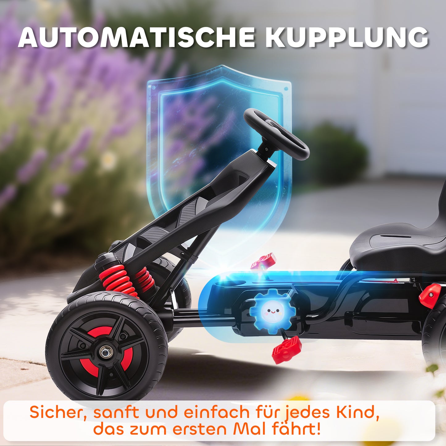 AIYAPLAY Gokart mit Pedalen, Tretauto für Kinder mit Bremse, rutschfeste Räder, Metallrahmen, 3-6 Jahre, Rot