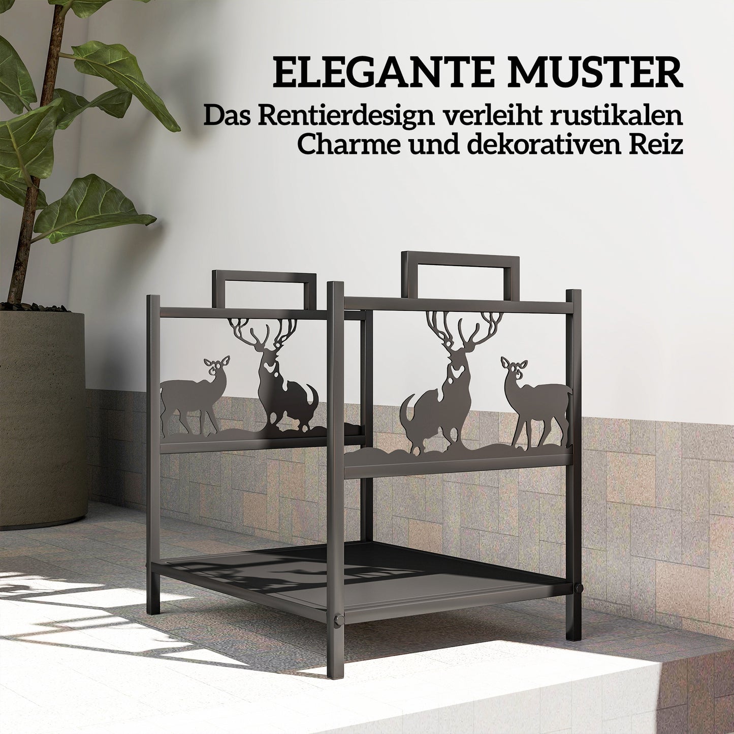 Outsunny Kaminholzregal für innen 42,5 x 33,5 x 43 cm Brennholzregal für Kamin Ofen aus Metall Schwarz
