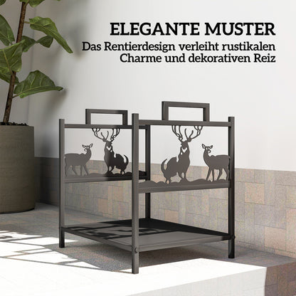 Outsunny Kaminholzregal für innen 42,5 x 33,5 x 43 cm Brennholzregal für Kamin Ofen aus Metall Schwarz
