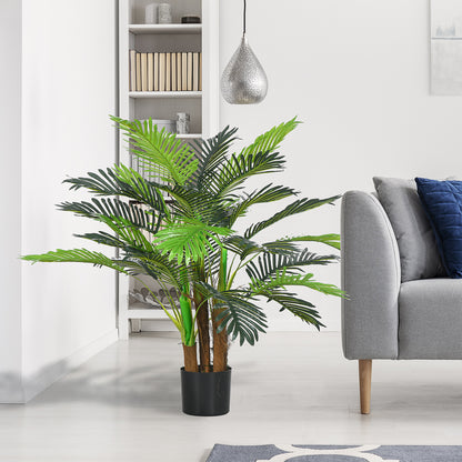HOMCOM Künstliche Palme, 1 m, realistische Zweige, Dekorationspflanze, Kunststoff, mit Topf, Braun+Grün