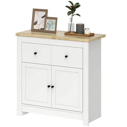 HOMCOM Kommode mit viel Stauraum, Sideboard mit Soft-Close-Türen, 2 Schubladen, verstellbares Regal, Weiß