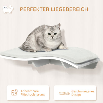 PawHut Katzen Kletterwand Katzenhängematte Katzenbett Wand Katzenregal Wandmontage Katzenmöbel Plüsch MDF Weiß 53 x 28 x 12 cm