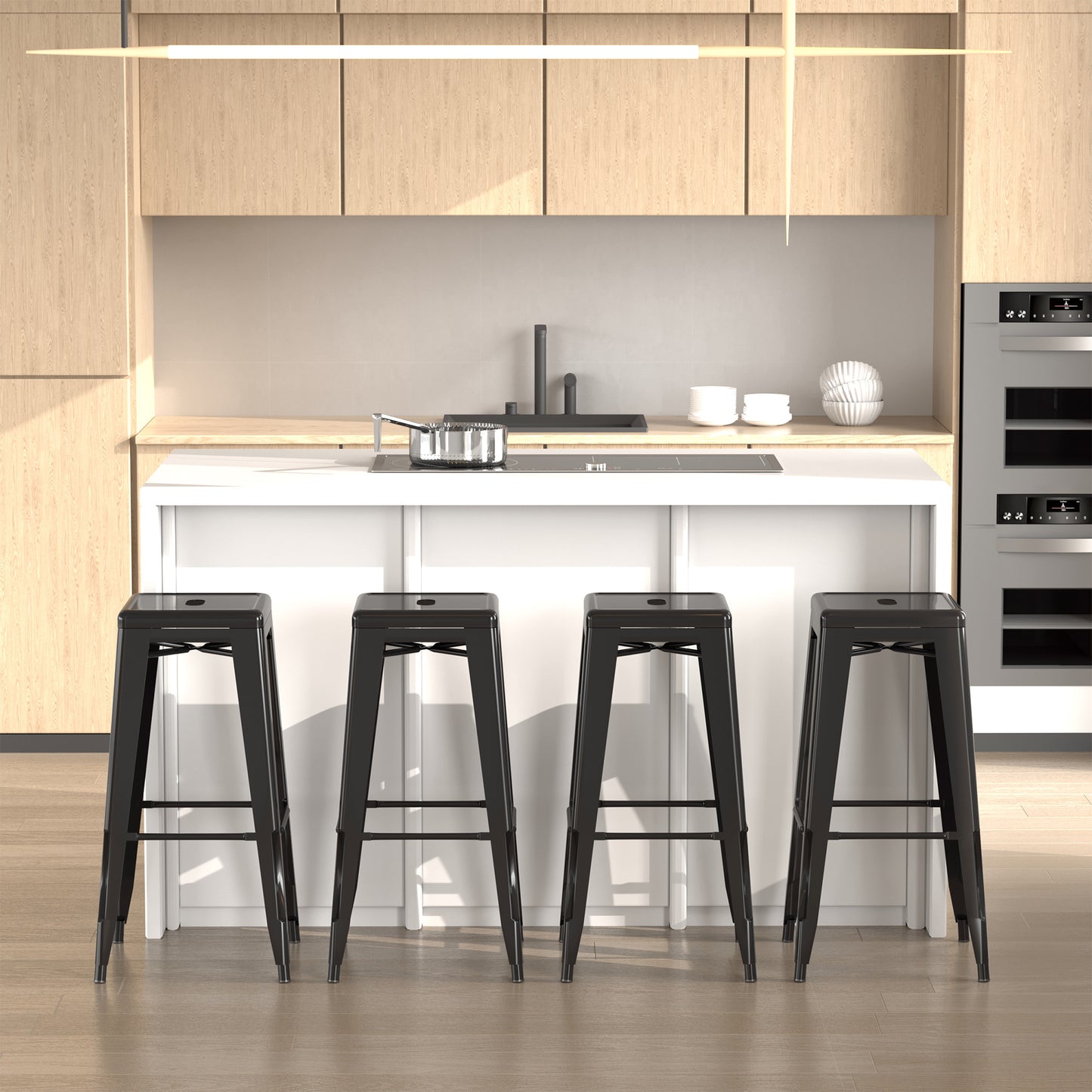 HOMCOM 4er-Set Barhocker aus Metall, für drinnen und draußen, stapelbares Design, Schwarz