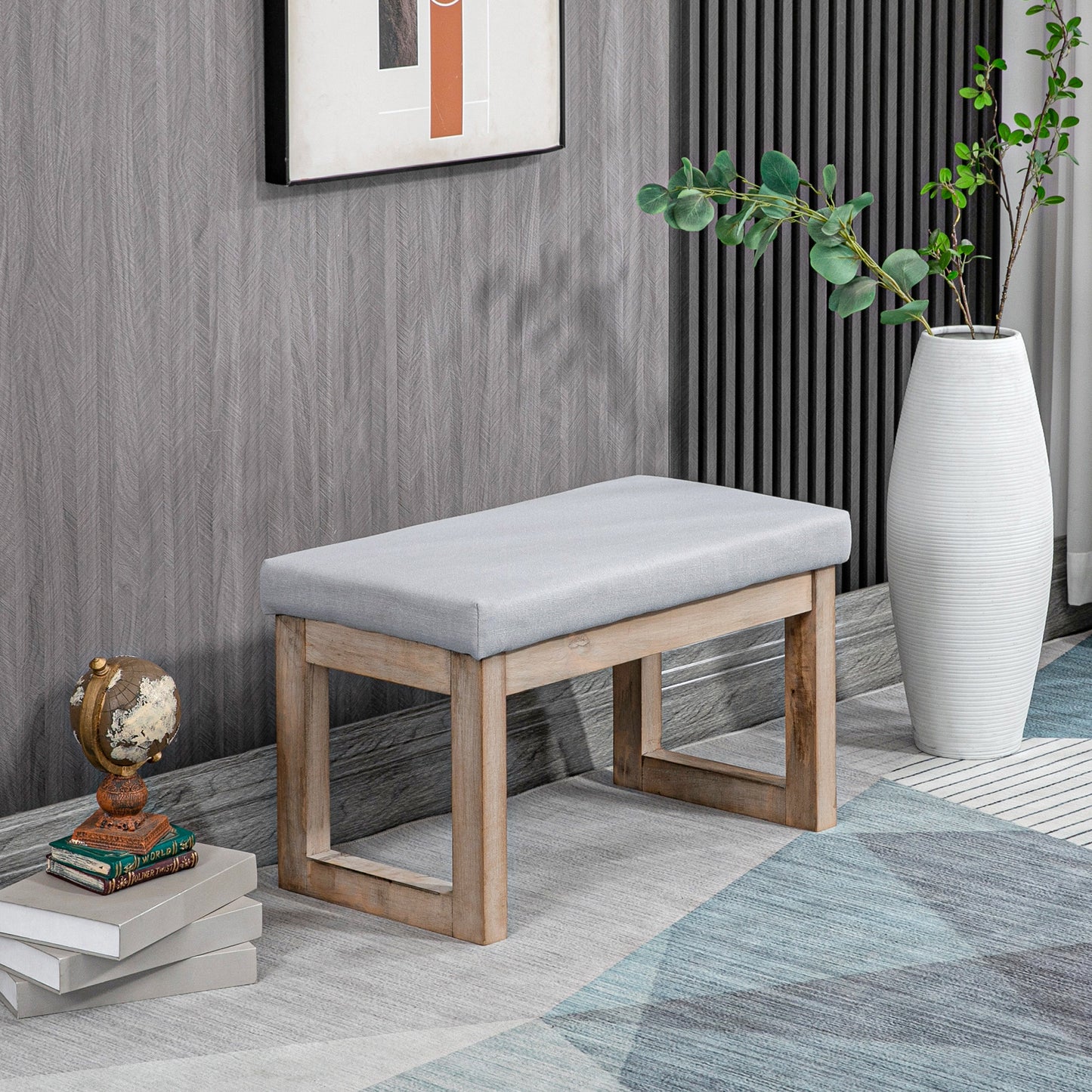 HOMCOM Fußbank im Skandi-Design، Sitzhocker، Fußhocker، 68 سم × 38 سم × 42 سم، Grau + Natur