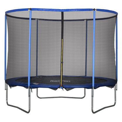 HOMCOM Trampolin mit Sicherheitsnetz Gartentrampolin für Innen- und Außenbereich Fitnesstrampolin für Jugendliche und Erwachsene Stahl Blau+Schwarz bis 113,6 kg Ø305 x 248H cm