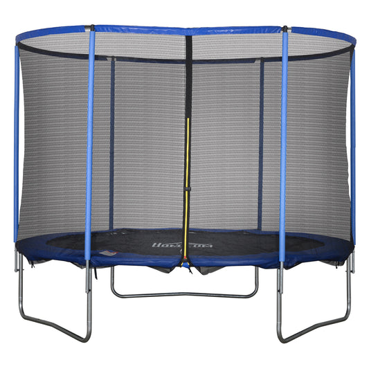 HOMCOM Trampolin mit Sicherheitsnetz Gartentrampolin für Innen- und Außenbereich Fitnesstrampolin für Jugendliche und Erwachsene Stahl Blau+Schwarz bis 113,6 kg Ø305 x 248H cm