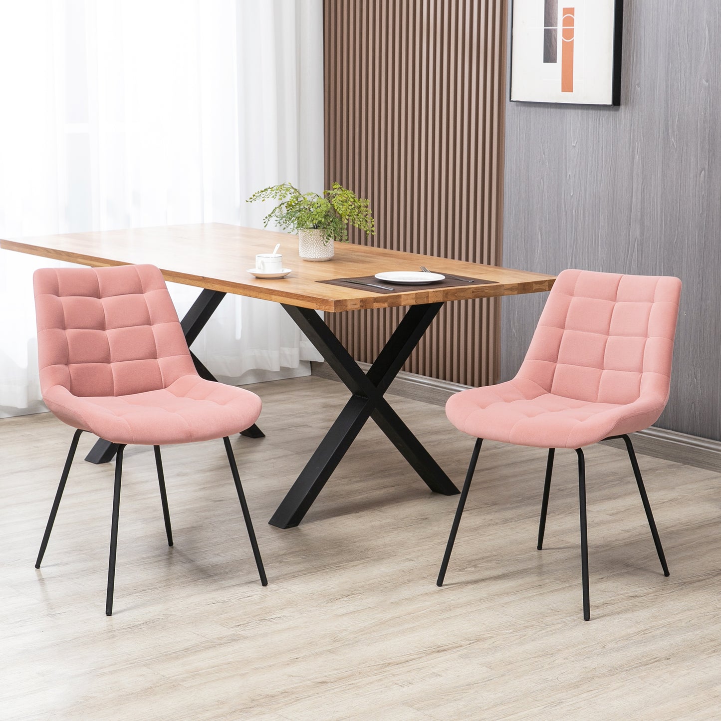 HOMCOM 2er-Set Esszimmerstühle Akzentstühle Küchenstühle، تصميم قديم، Samtoptik، 50 سم × 61 سم × 79 سم، روزا