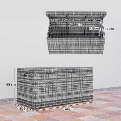 Outsunny Rattan Auflagenbox 380L wetterfest Kissenbox mit Deckel Stauraum UV-beständig 130 x 61 x 65 cm Dunkelgrau