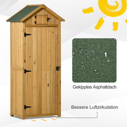Outsunny Gartenschrank Gartenhaus Gerätehaus Geräteschuppen mit Fachböden Asphaltdach Fenster Holz Gelb+Grün 77 x 54,2 x 179 cm