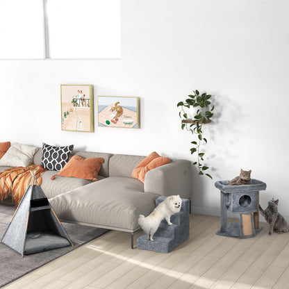PawHut Kratzbaum 57 سم Kleiner Katzenbaum mit Katzenhöhle، Liegeplattform، Katzenkratzbaum mit Kratzbrett، Spielball، Katzenmöbel für Katzen bis 5 كجم Hellgrau