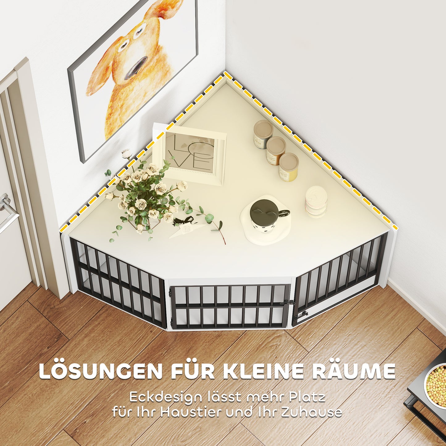 PawHut Hundebox, Aufenthaltsbox für kleine und mittelgroße Hunde, Haustierbox, Fütterungstür, MDF, Metall, Weiß