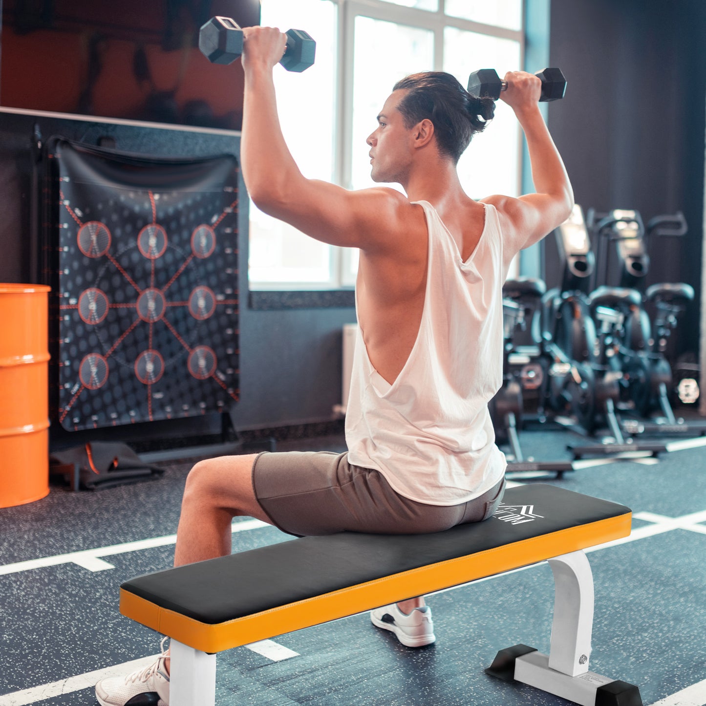 HOMCOM Hantelbank, Flachbank, Fitnessbank, Multifunktion Trainingsbank für zuhause Krafttraining, Stahl, Schwarz, 112x 62 x 43 cm