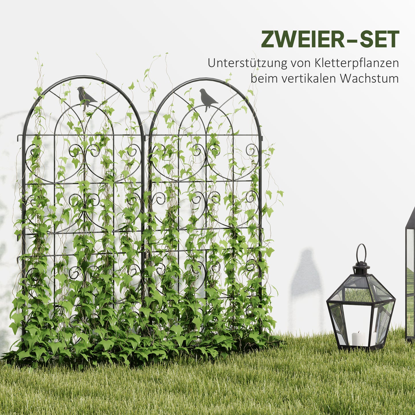 Outsunny Rankgitter Metall 2er Set zum Stecken rostfrei Rankhilfe mit Vogeldesign für Kletterpflanzen 50x120 cm Schwarz