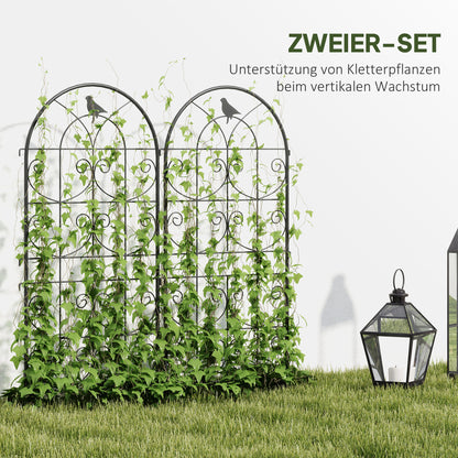 Outsunny Rankgitter Metall 2er Set zum Stecken rostfrei Rankhilfe mit Vogeldesign für Kletterpflanzen 50x120 cm Schwarz