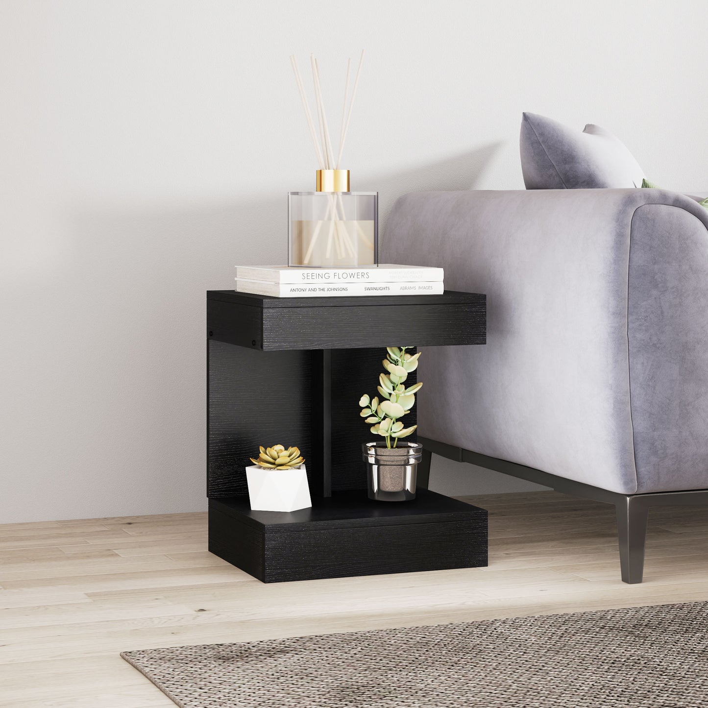 HOMCOM Nachttisch, Beistelltisch mit Schublade und Ablagefach, Moderner Sofatisch mit Regal für verschiedene Räume, Schwarz