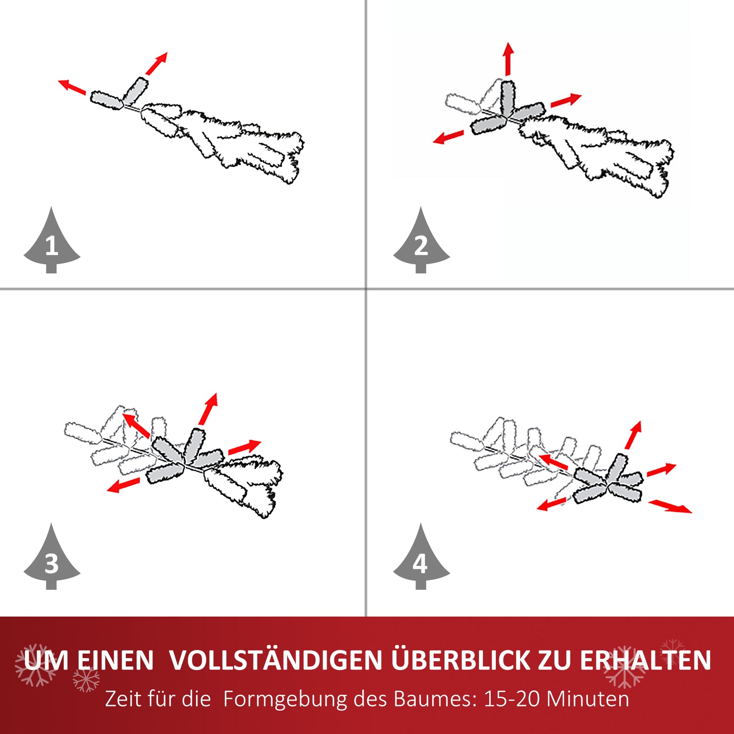 HOMCOM künstlicher Weihnachtsbaum mit 3 LED-Leuchten Christbaum Tannenbaum PVC Metall Weiß+Blau Ø60 x 120H cm