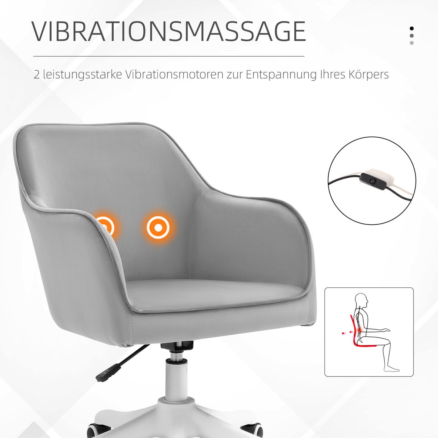 Vinsetto Massage Schreibtischstuhl 78-86 cm höhenverstellbarer Bürostuhll Drehstuhl Computerstuhl mit USB-Schrittstelle Arbeitsstuhl mit Vibrationsfunktion Lendenkissen Massagefunktion Grau