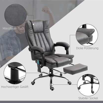 Vinsetto Chefsessel mit Massage- und Wärmefunktion، Fußstütze، verstellbar، مكرر 120 كجم، غراو