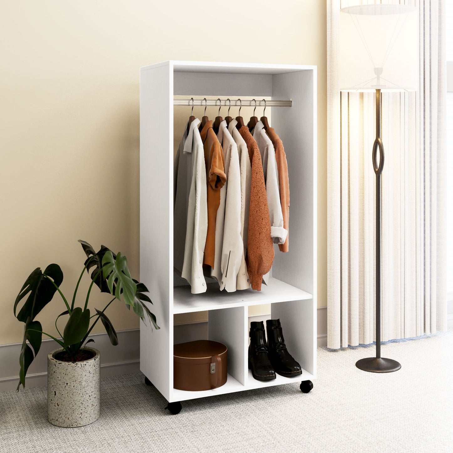 HOMCOM Kleiderschrank Garderobe، 60 سم × 40 سم × 127 سم، 1 Kleiderstange، 2 Regale، Weiß
