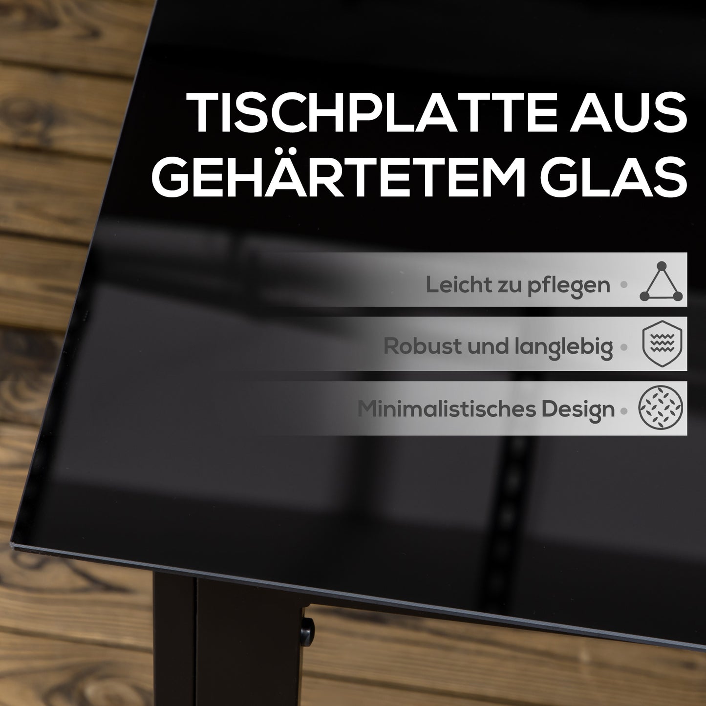 Outsunny Gartentisch für 6 Personen, wetterbeständig, gehärtetes Glas, Terrassentisch, 150 cm x 90 cm x 74 cm, Schwarz