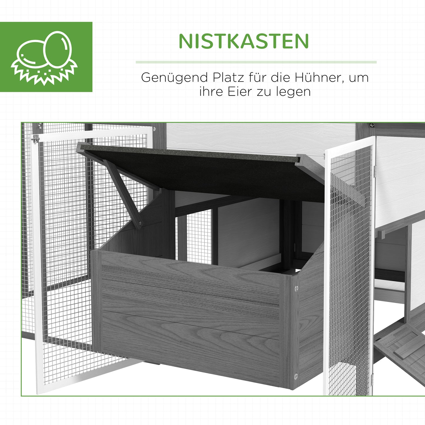PawHut Hühnerstall Kleintierstall 2 Außengehege, 1 Nistkasten, 2 Rampen,Asphaltdach, wetterbeständig, Grau