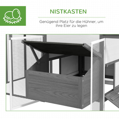 PawHut Hühnerstall Kleintierstall 2 Außengehege, 1 Nistkasten, 2 Rampen,Asphaltdach, wetterbeständig, Grau