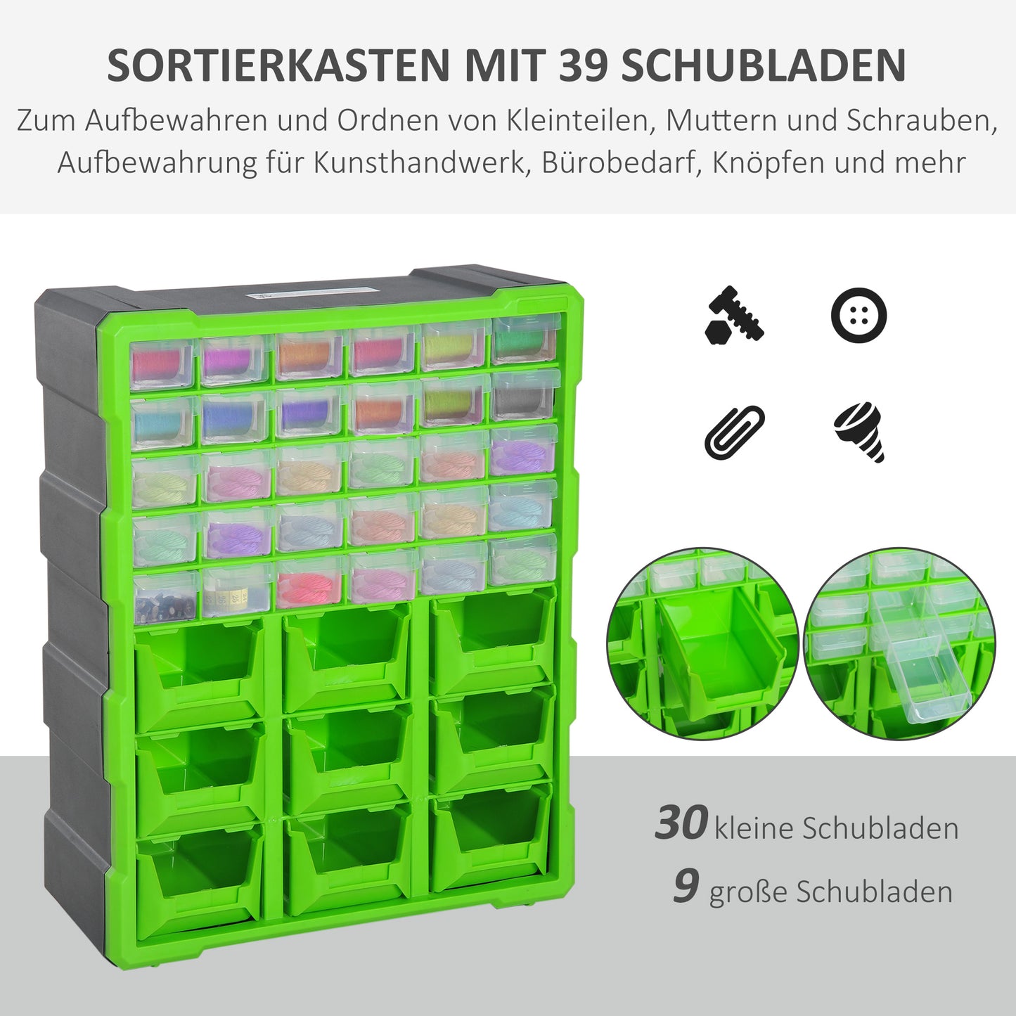 DURHAND Sortierkasten Kleinteilemagazin Teile Box Aufbewahrungsbox 39 Fächer Grün L38 x B16 x H47,5 سم