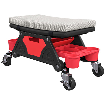 HOMCOM Werkstatthocker mit Rollen Ablagefläche 35cm hoch Rollhocker bis 135 kg belastbar Grau