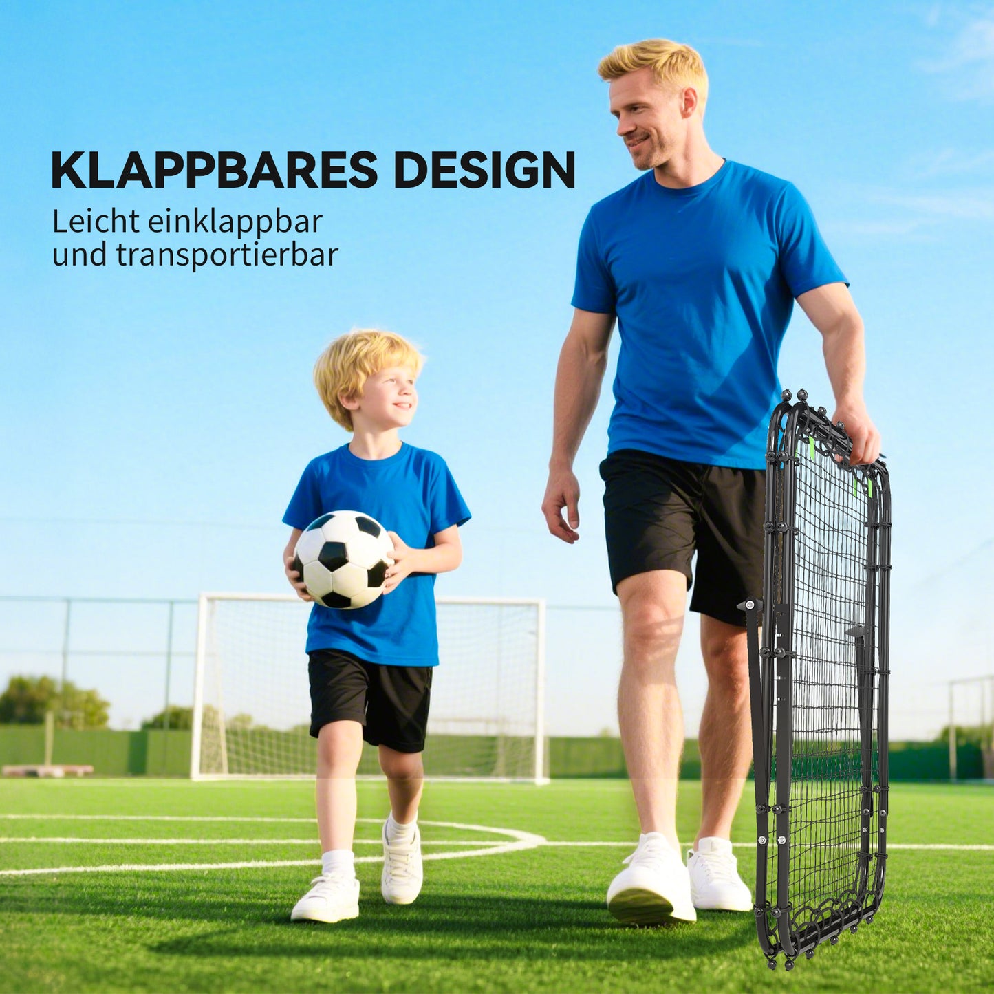 HOMCOM Fußballtor, verstellbar, klappbar, Metallrahmen, 100 x 68-95 cm, Schwarz