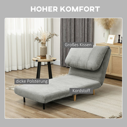 HOMCOM 2-in-1 Schlafsessel Gästebett، verstellbare Kopfstütze Cord-Optik 82 سم × 8 سم × 83 سم غراو
