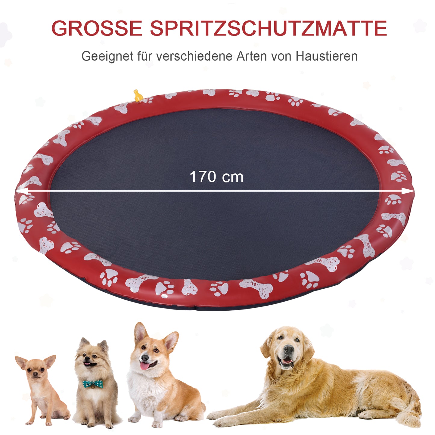 PawHut Hundepool, Wasser-Spielpool, rutschfest, robust, tierfreundlich, Ø170 cm, Rot