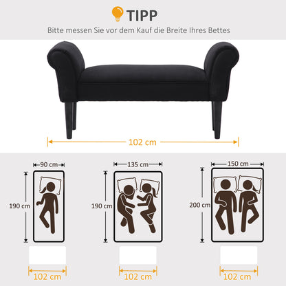 HOMCOM Sitzbank, Bettbank, zeitloses Design, weiche Polsterung, bis 130 kg, schwarz, 102 x 36 x 51 cm