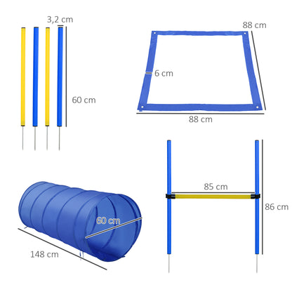 PawHut Agility Set Hunde 5-teiliges Agility-Ausrüstung for Hundetraining Steckhürdenset mit Hundetunnel 4 Slalomstangen höhenverstellbar Hürden Pause-Box Tragetasche Agilityset for Spele Training