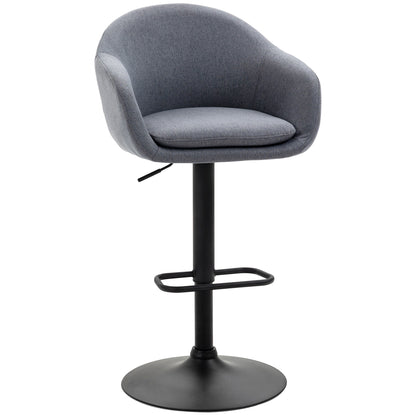 HOMCOM Barhocker höhenverstellbar mit Lehne und mit Fußstütze; Leinenoptik, 54 cm x 54 cm x 112 cm, Grau