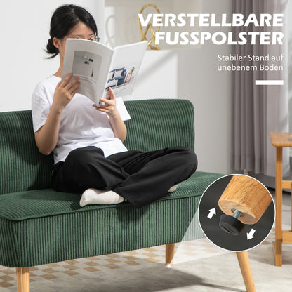 HOMCOM 2-Sitzer Polstersofa, Holz, Samtartiges Polyester, Schaumstoff, 117 x 56,5 x 77 cm, Grün