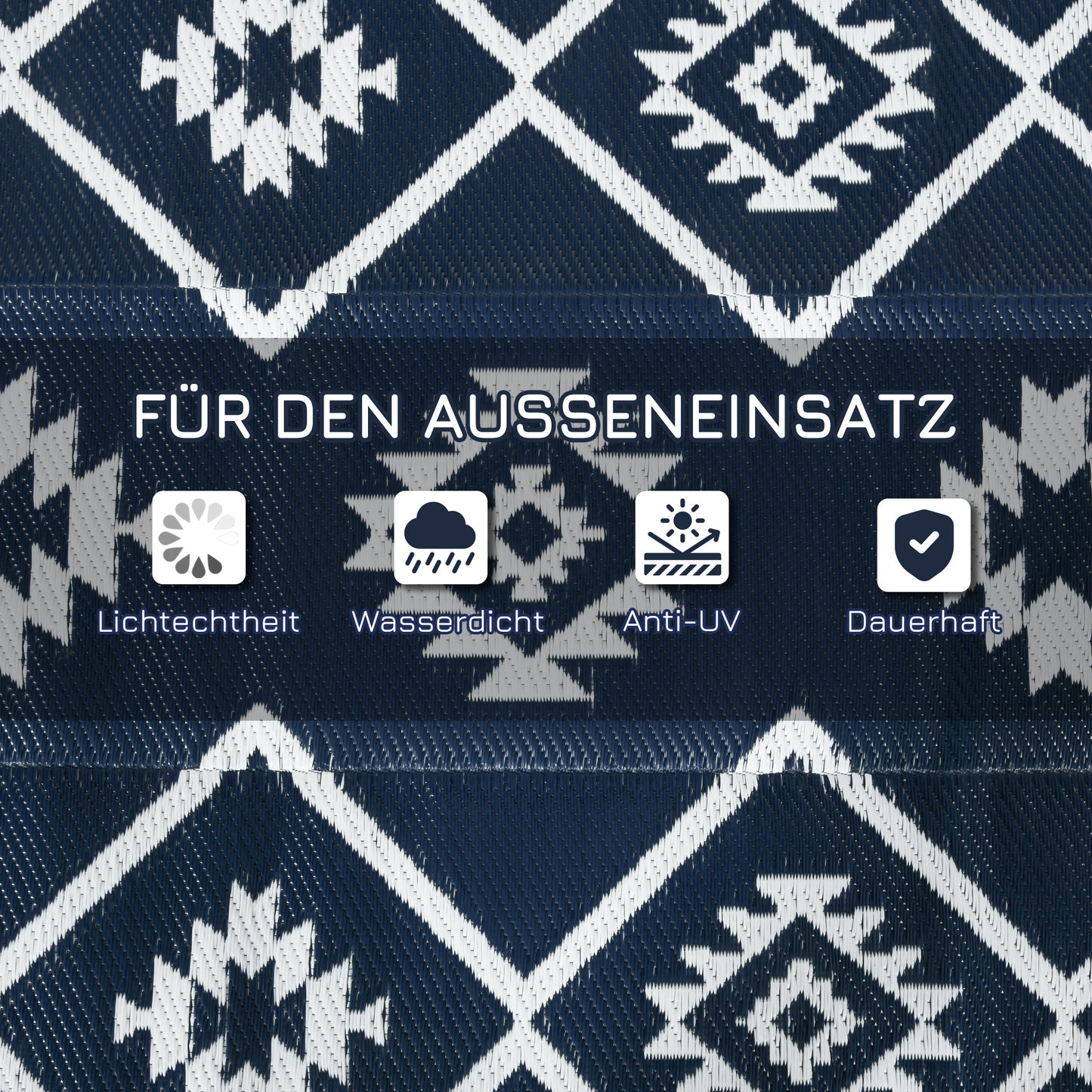 Outsunny Outdoorteppich Terrassenteppich, wetterbeständig, modernes Design, 182 cm x 274 cm x 0,3 cm, Schwarz + Weiß