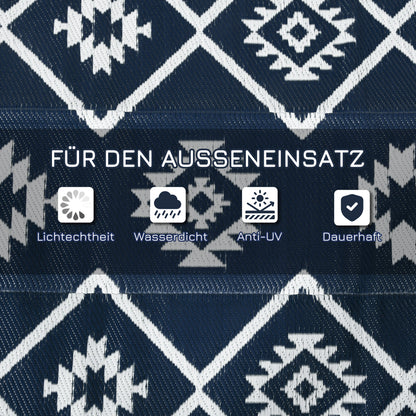 Outsunny Outdoorteppich Terrassenteppich, wetterbeständig, modernes Design, 182 cm x 274 cm x 0,3 cm, Schwarz + Weiß